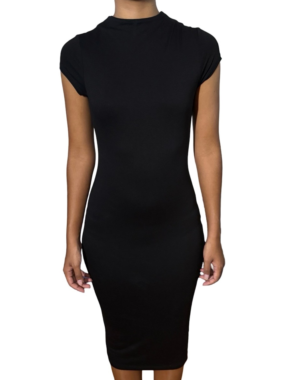 Fashion Nova Jojo Black Mock Neck Bodycon Midi Dress Medium - Picture 5 of 9